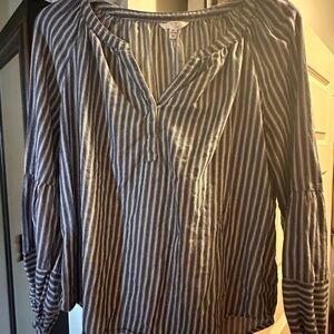 Time and Tru Blue and White Striped Peasant Blouse